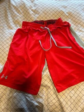 Under Armour Men’s Red Training Shorts with Gray Trim